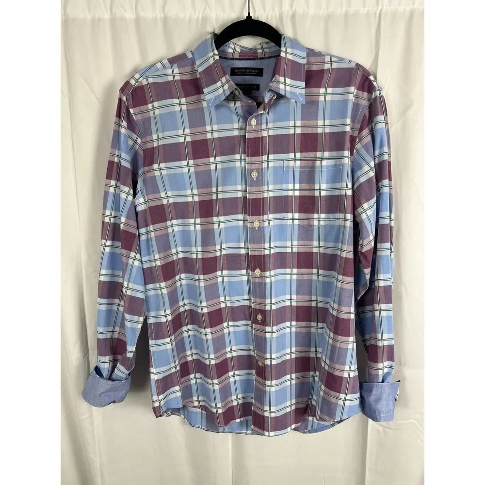 Banana Republic Mens Shirt Medium Plaid Camden Fit Long Sleeve Button Up